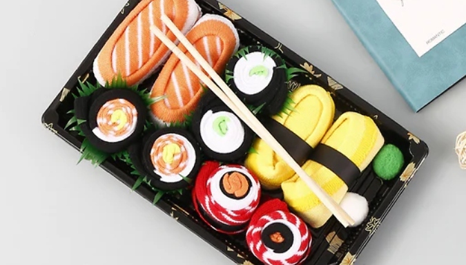 Novelty Sushi Roll Socks Gift Set - 5 Pairs. at Discount Experts