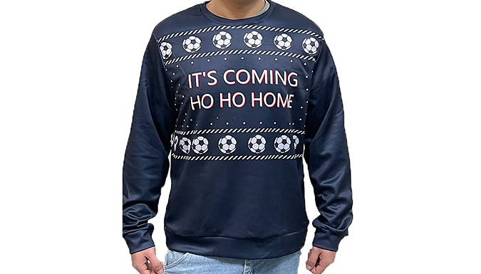 'It's Coming Ho Ho Home' Football Sweater - 4 Sizes from Discount Experts