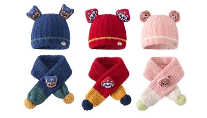 Children's Cartoon Dog Hat and Scarf - 3 Colours at Discount Experts