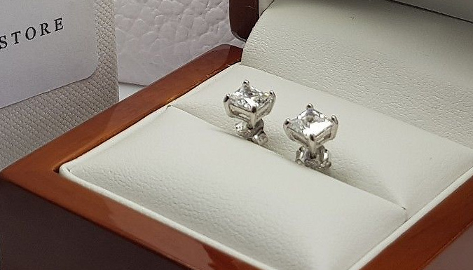 White Gold Princess Cut Created Diamond 5mm Stud Earrings Deal Price £19.99