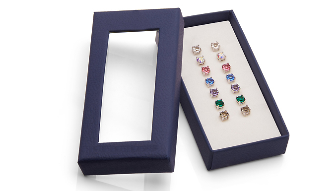 Set of 7 White Gold Plated Crystal Stud Earrings from Discount Experts