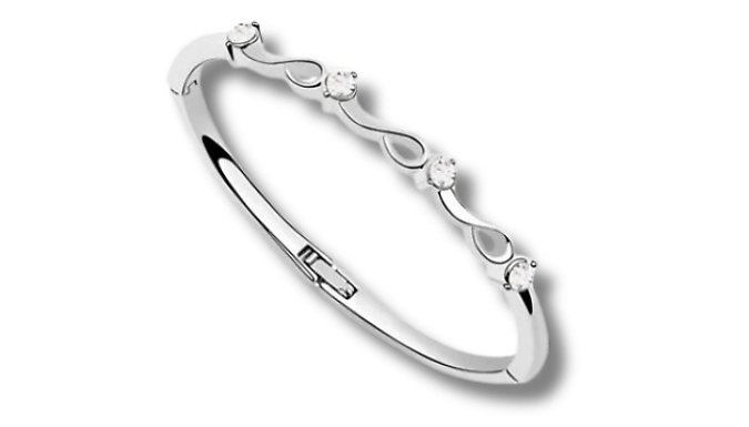 Swarovski Elements 18K White Gold Plated Four Stone Bangle - 1, 2 or 3 Pack from Discount Experts