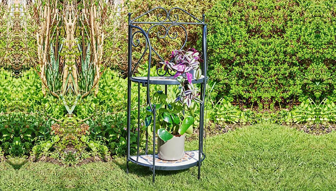 2-Tiered Sunflower Mosaic Metal Plant Stand at Discount Experts