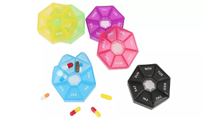 2-Pack Portable Weekly 7-Grid Medicine Pill Organiser Case - 6 Colours at Discount Experts