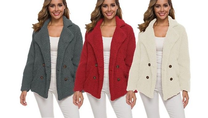 Double Breasted Faux Fur Teddy Coat - 7 Colours. - 7 Colours & 5 Sizes at Discount Experts