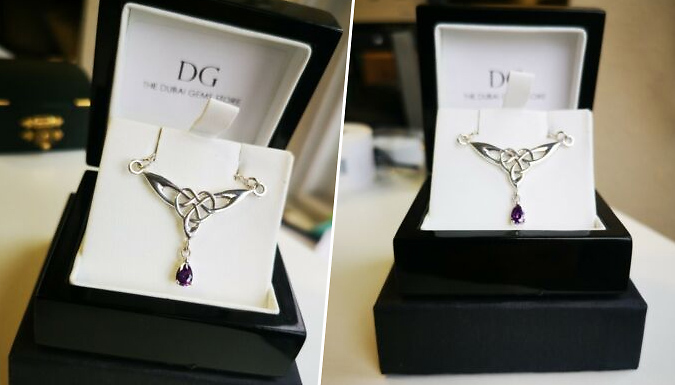 Purple Gemstone Celtic Riviera Created Diamond Pendant Necklace Deal Price £34.99