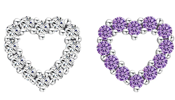Sterling Silver Crystal Heart Stud Earrings - 2 Colours at Discount Experts