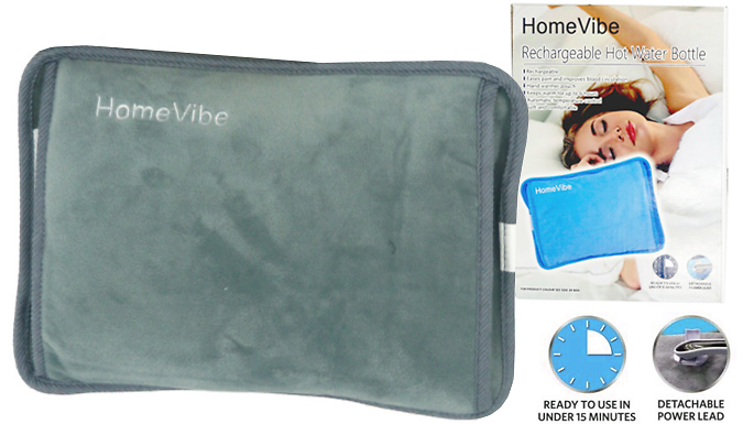 Soft Plush Rechargeable Hot Water Bottle  - Grey or Blue from Discount Experts