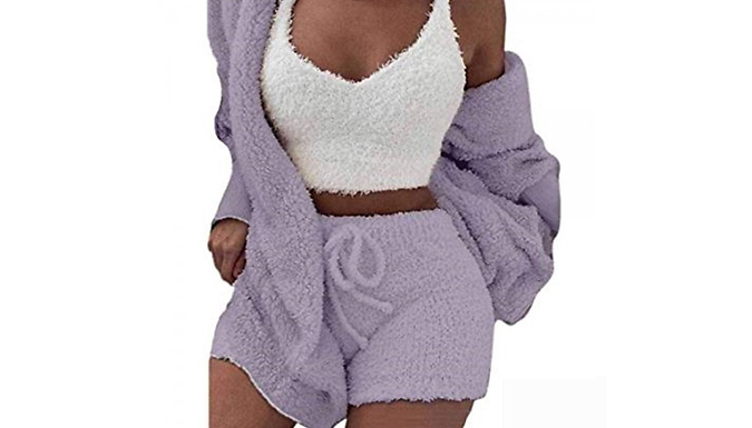 3-Piece Short Teddy Loungewear Set - 4 Sizes and 4 Colours from Discount Experts