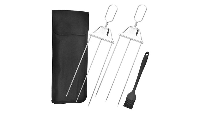 Stainless Steel 3 Way Barbecue Skewer Fork - Optional Bag & Brush. from Discount Experts