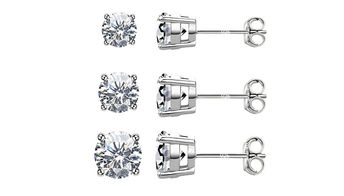 Set of 3 Solitaire Earrings Encrusted with Crystals from Swarovski at Discount Experts