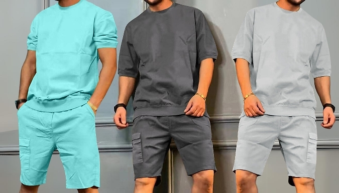 Men's Cargo Shorts & T-Shirt Set - 6 Colours, 5 Sizes at Discount Experts