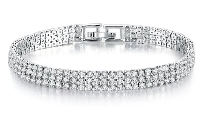 Triple Row Pave Bracelet with Swarovski Elements. - 3 Colours, 2 Gift Set Options at Discount Experts