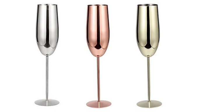 1 or 2 Metal Champagne Flutes - 3 Colours from Discount Experts