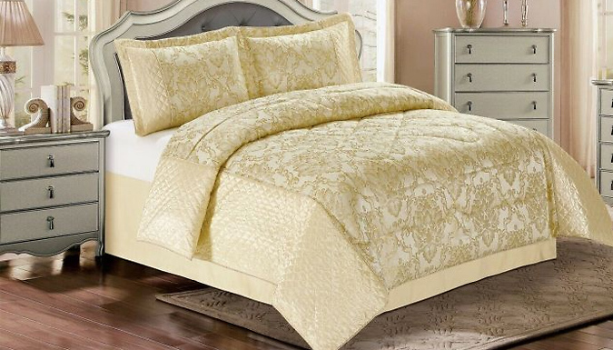 3-Piece Cream Floral Heavy Jacquard Quilted Bedspread at Discount Experts