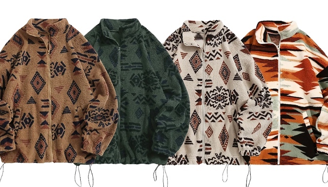 Women's Aztec Print Fleece Jacket - 4 Colours & 5 Sizes from Discount Experts
