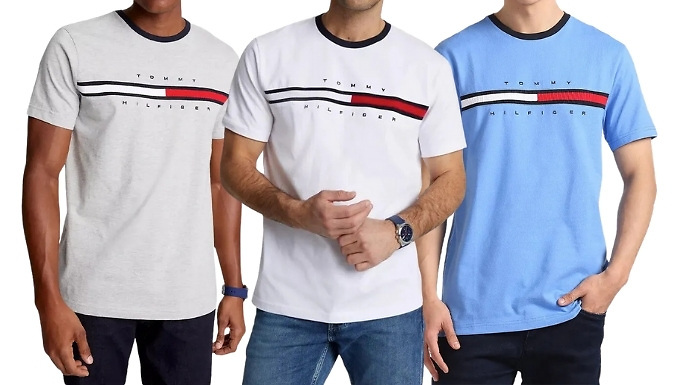 Men's Tommy Hilfiger Signature Stripe T-Shirt - 7 Colours & 6 Sizes at Discount Experts