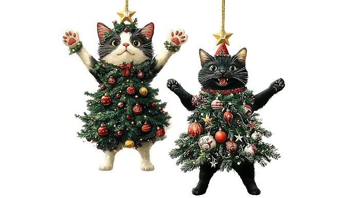 2D Acrylic Christmas Cat Hanging Ornament - 2 Designs. at Discount Experts