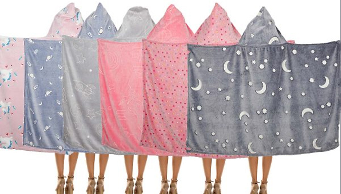 Glow-in-the-Dark Plush Hooded Blanket - 7 Styles & 2 Sizes at Discount Experts