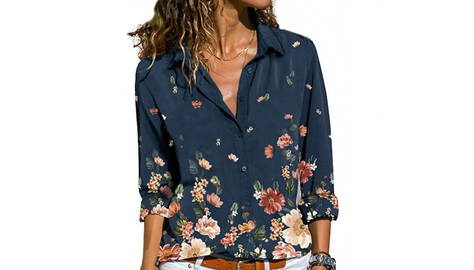 Women’s Long Sleeve Floral Detail Shirt – 5 Colours & 6 Sizes Deal Price £12.99