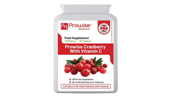 UTI Prevention Double-Strength Cranberry with Vitamin C Tablets - 10,000mg. from Discount Experts