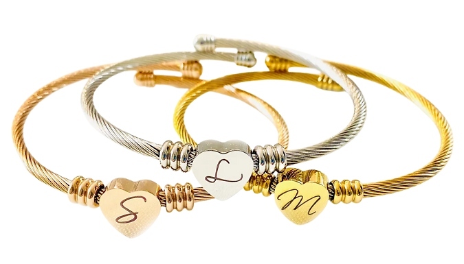 Heart Initial Cable Bracelet - 3 Colours, A-Z. at Discount Experts
