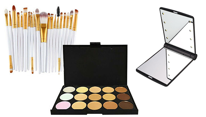 Glamza Contour Palette, Brush Set & LED Compact Mirror from Discount Experts
