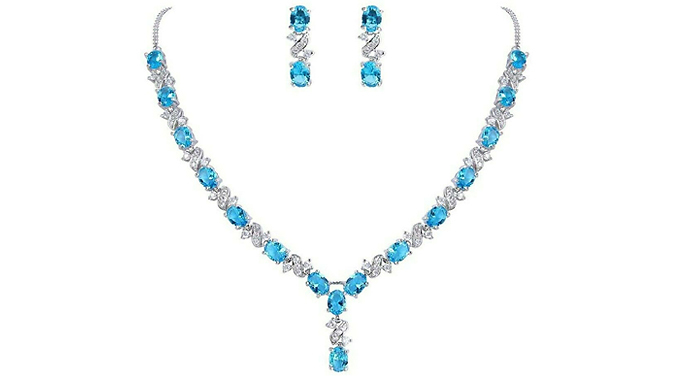 Created Diamond & Oval-Cut Blue Gemstone Jewellery Set at Discount Experts