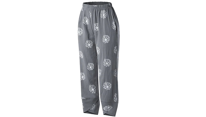 Dandelion Print Summer Cropped Trousers - 4 Colours & 5 Sizes at Discount Experts