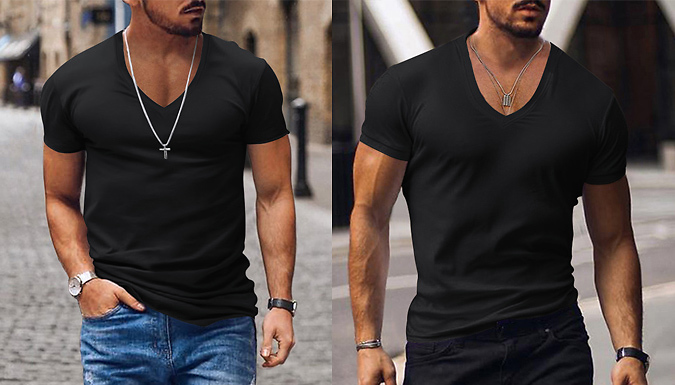 Deep V-Neck Slim Fit Basic T-Shirt - 6 Colours & 6 Sizes at Discount Experts