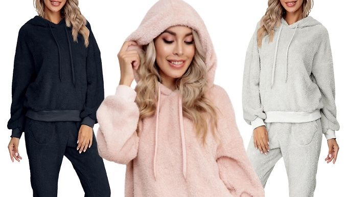 Plush Hooded Drawstring Loungewear Set - 9 Colours, 4 Sizes from Discount Experts