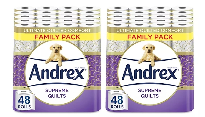 48 or 96 Andrex Supreme Quilts Fragrance-Free 3-Ply Toilet Rolls from Discount Experts