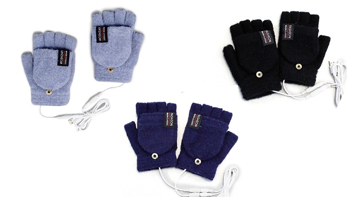Touch-Screen Winter Warm Flip USB-Heated Gloves from Discount Experts
