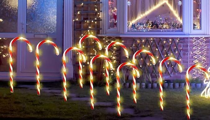 5 Pack of Solar-Powered Candy Cane Garden Decorations from Discount Experts