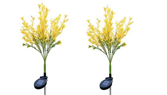 2x Solar Powered LED Yellow Flower Lawn Lights at Discount Experts