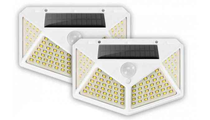 100-LED Waterproof Solar Motion Sensor Wall Light – 1, 2 or 4-Pack Deal Price £7.99