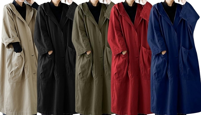 Oversized Hooded Trench Coat - 5 Colours at Discount Experts