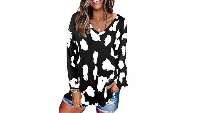 Women's V-Neck Leopard Print Top - 8 Colours & 5 Sizes from Discount Experts