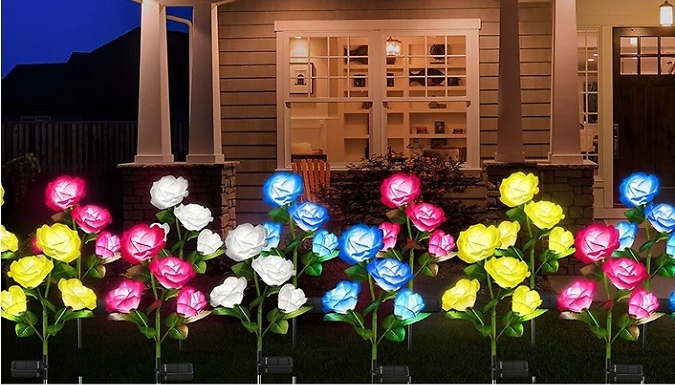 Outdoor Solar-Powered Rose Light - 5 Colours from Discount Experts