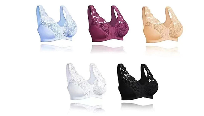 Lace Front Closure Non-Padded Wireless Bra - 5 Colours & 9 Sizes at Discount Experts