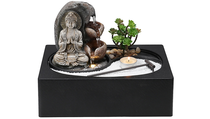 Tabletop Buddha Zen Garden Fountain with LED Light at Discount Experts