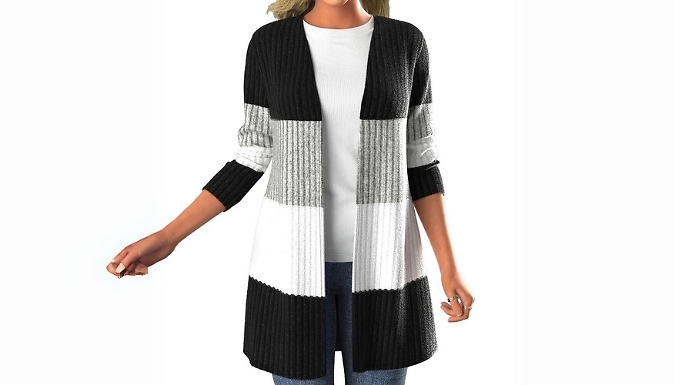 Open Front Colour Block Knitted Cardigan - 4 Sizes at Discount Experts