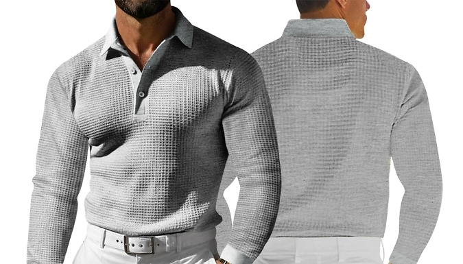 Men's Waffle Knit Long-Sleeve Shirt - 6 Colours & Sizes at Discount Experts