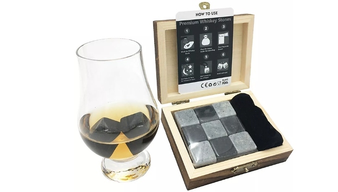 Whiskey Stones with Velvet Pouch and Wooden Box from Discount Experts