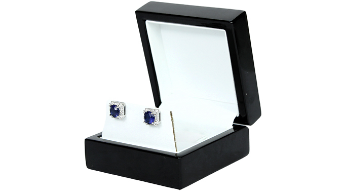 Round Cut Blue Gemstone & Created Diamond Stud Earrings at Discount Experts