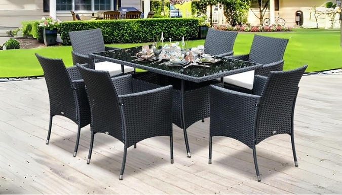Outsunny 7-Piece Outdoor PE Rattan Garden Dining Set - 2 Colours from Discount Experts