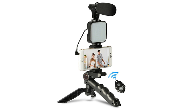 5-Piece Phone Filming Kit With Tripod, Microphone and Bluetooth Remote from Discount Experts