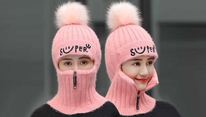 Super 2-In-1 Pom Pom Hat With Face Cover – 6 Colours Deal Price £8.99