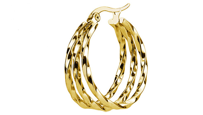 Triple Twisted Golden Hoop Earrings from Discount Experts
