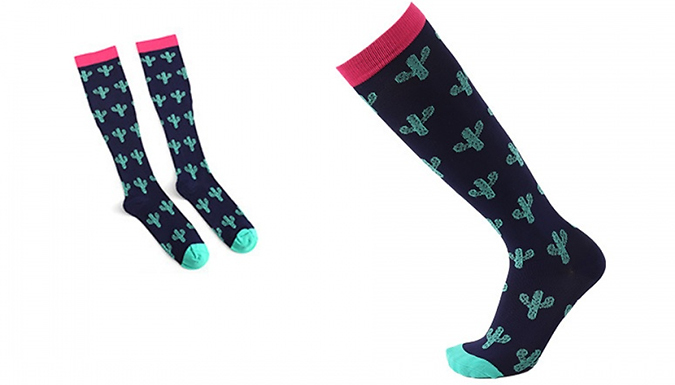 Novelty Bold Print Knee-High Compression Socks - 3 Designs & 2 Sizes at Discount Experts